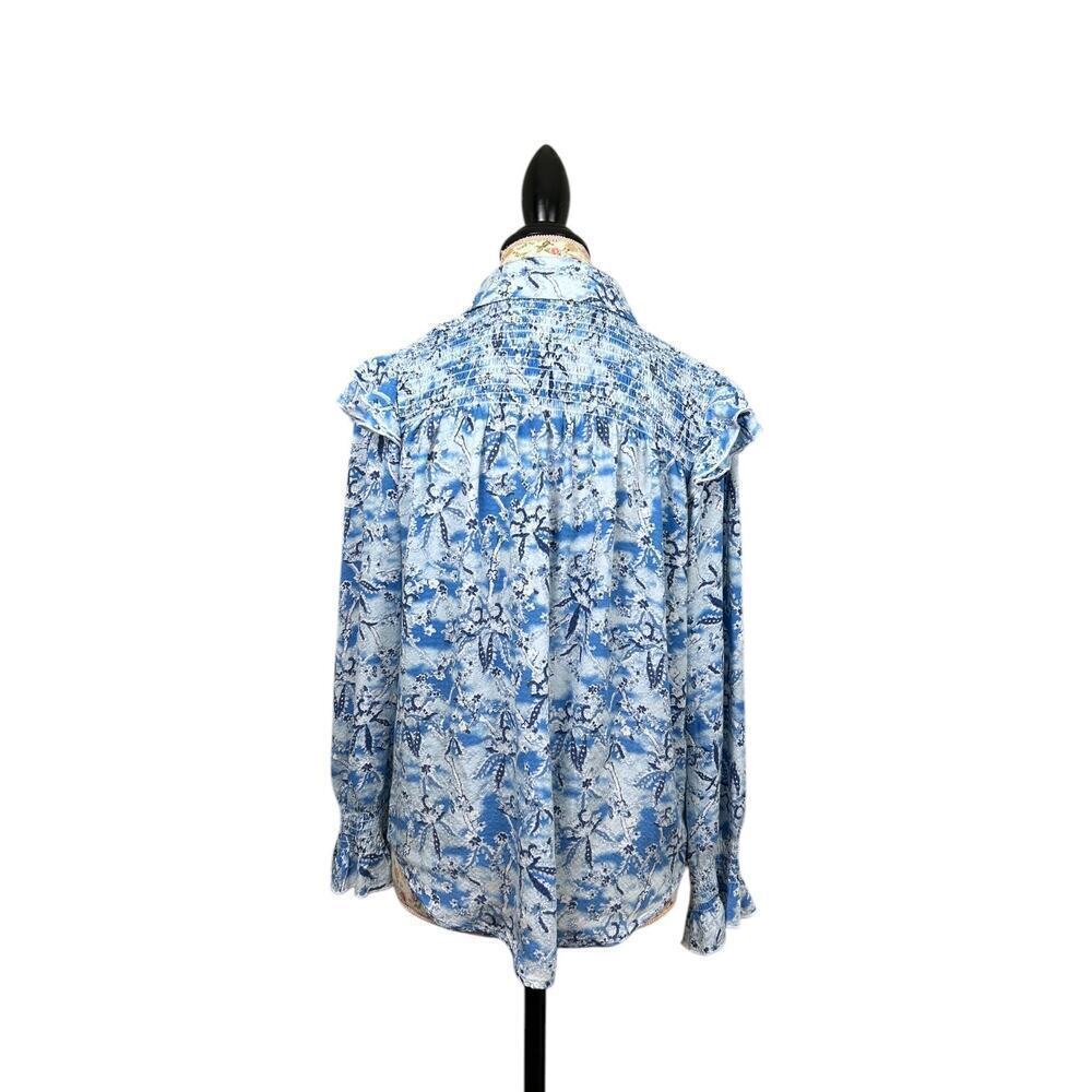 Berenice Paris Carlie Blue Floral Top Long Sleeve Ruffle Blouse size FR 34 US XS - Picture 5 of 11